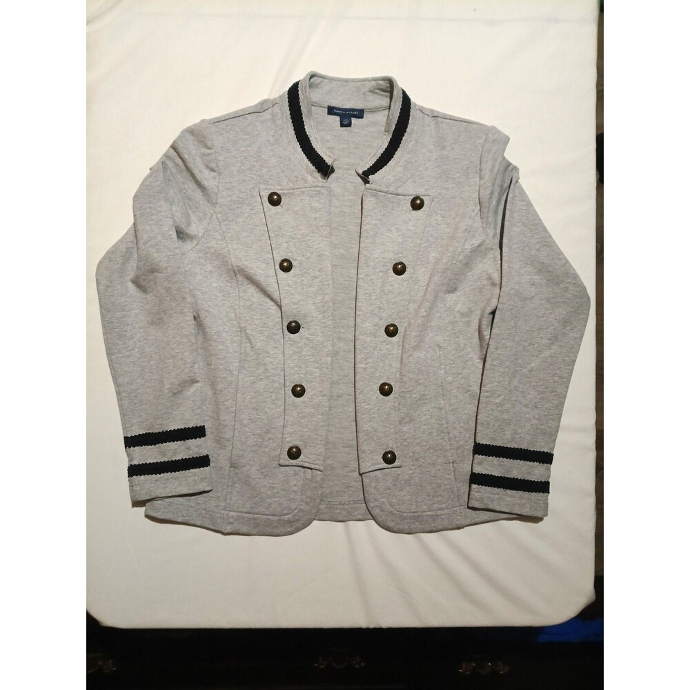 Tommy Hilfiger Military Style Button Jacket Gray Long Sleeve Women's L